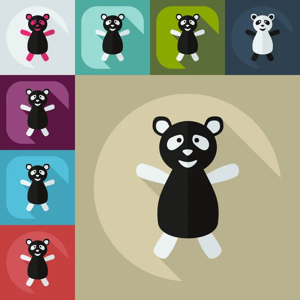 Diseño moderno plano con iconos de sombra panda atleta — Vector de stock