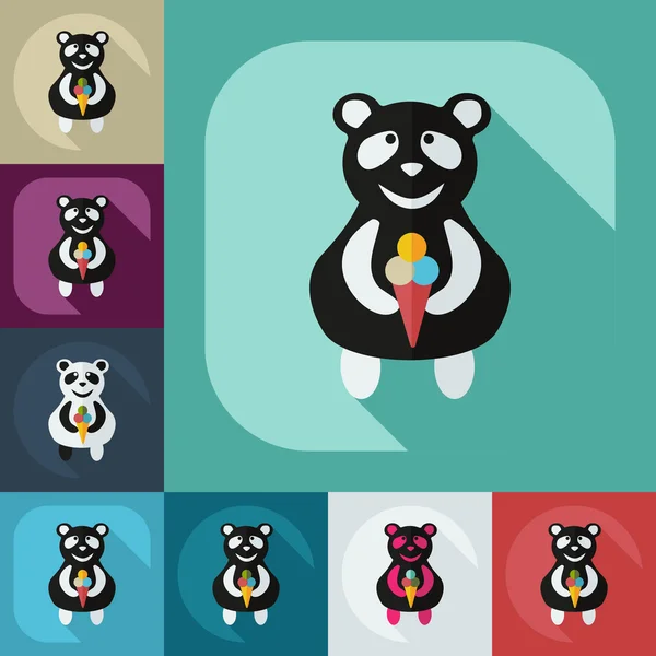 Diseño moderno plano con iconos de sombra comer panda — Vector de stock
