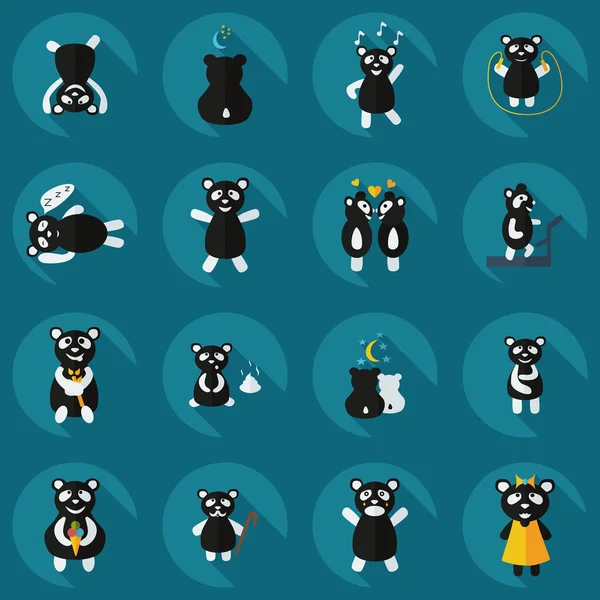 Concepto plano, conjunto de diseño moderno con sombra panda — Vector de stock