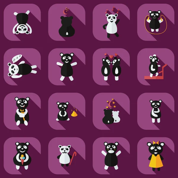 Concepto plano, conjunto de diseño moderno con sombra panda — Vector de stock