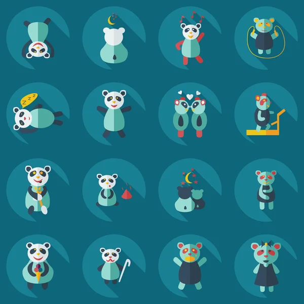 Concepto plano, conjunto de diseño moderno con sombra panda — Vector de stock