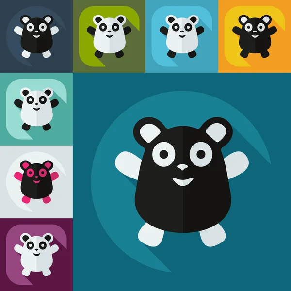 Design moderne plat avec des icônes d'ombre pandas — Image vectorielle