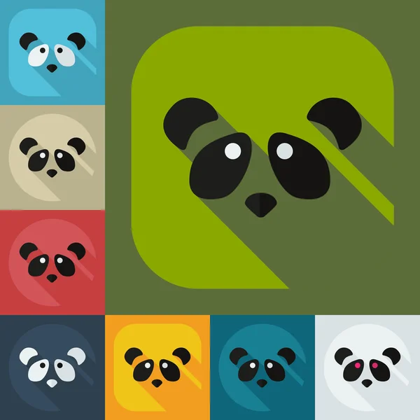 Diseño moderno plano con iconos de sombra pandas — Vector de stock