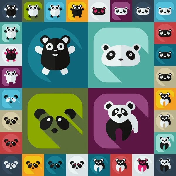 Concept plat, set design moderne avec pandas d'ombre — Image vectorielle