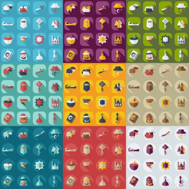 Düz gölge simgeleri ile modern tasarım Ramazan