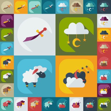 Düz gölge simgeleri ile modern tasarım Ramazan