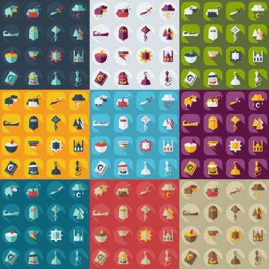 Düz gölge simgeleri ile modern tasarım Ramazan