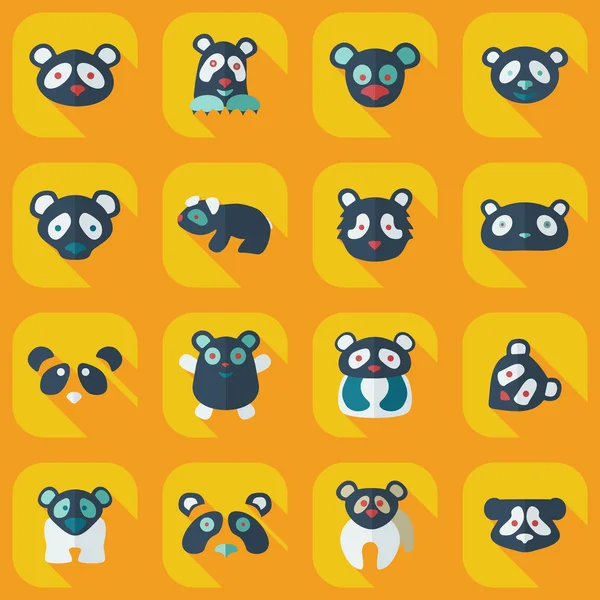 Concepto plano, conjunto de diseño moderno con pandas sombra — Archivo Imágenes Vectoriales