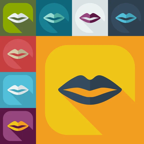 Diseño moderno plano con labios de iconos de sombra — Archivo Imágenes Vectoriales