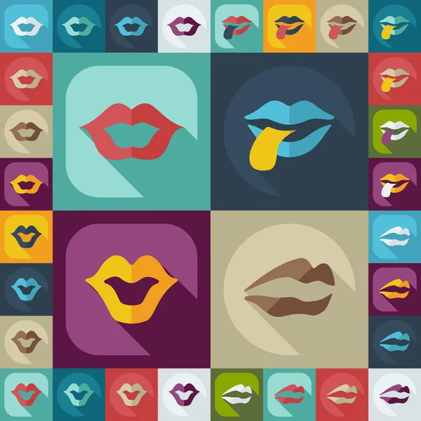 Flat concept, set modern design with shadow lips — Stock Vector