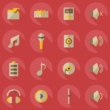 Gölge simgeler müzik ile düz modern tasarım