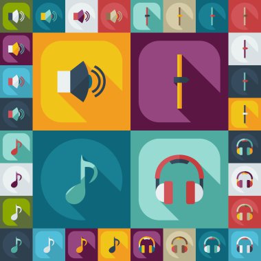 Gölge simgeler müzik ile düz modern tasarım