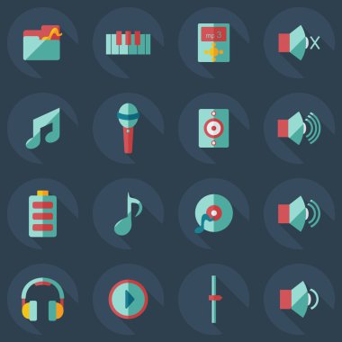 Gölge simgeler müzik ile düz modern tasarım