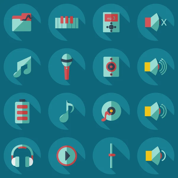 Diseño moderno plano con música de iconos de sombra — Vector de stock