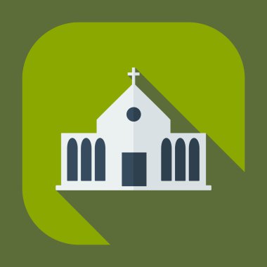 Gölge simgeler kilise ile düz modern tasarım