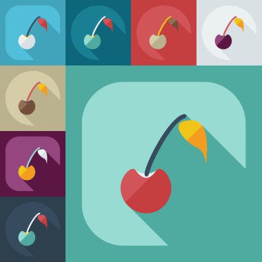 Gölge simgeler kiraz ile düz modern tasarım