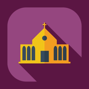 Gölge simgeler kilise ile düz modern tasarım