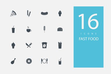 Konu fast food tarzı düz gri renkte simgeler koleksiyonu