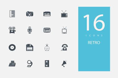 Konu retro tarzı düz gri renkte simgeler koleksiyonu