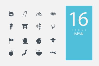 Konu Japonya tarzı düz gri renkli simgeler koleksiyonu