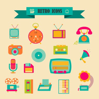bant konu retro teknolojisi ile renkli simgeler