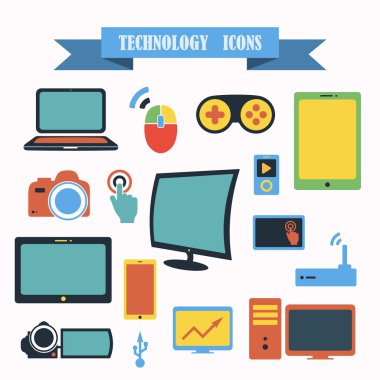 Konu teknolojileri bant ile renkli simgeler