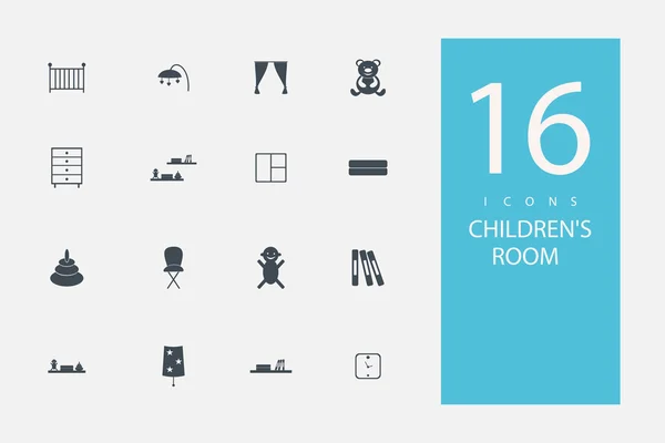 Collection d'icônes dans le style plat couleur grise sur le sujet chambre d'enfant — Image vectorielle