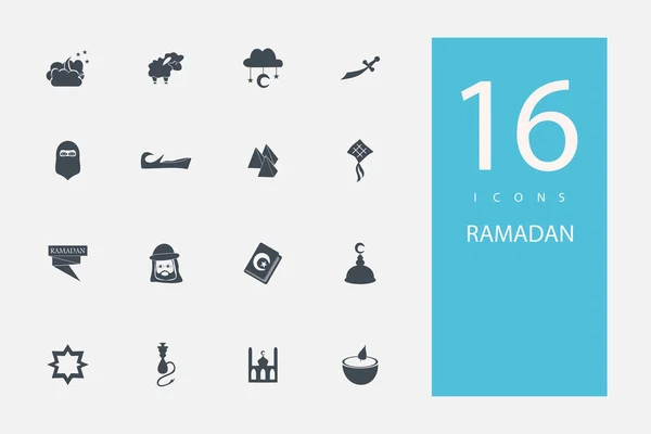 Colección de iconos en el estilo de color gris plano sobre el tema icono de Ramadán — Archivo Imágenes Vectoriales