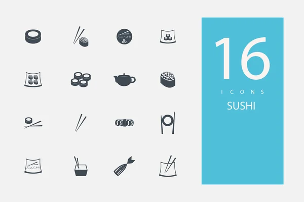 Colección de iconos en el estilo de color gris plano sobre el tema sushi — Archivo Imágenes Vectoriales