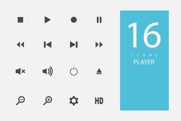 Samling av ikoner i stil platt grå färg på ämnet media player — Stock vektor