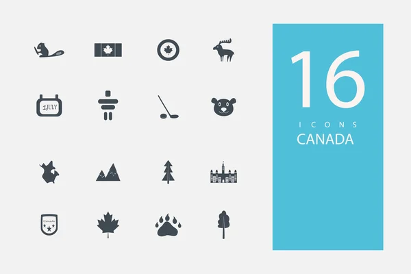 Collectie iconen in stijl platte grijze kleur op onderwerp Canada — Stockvector