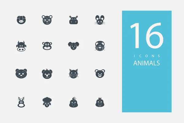 Samling av ikoner i stil platt grå färg på ämnet djur — Stock vektor