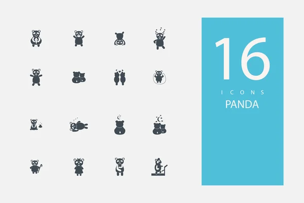 Samling av ikoner i stil platt grå färg på ämnet panda — Stock vektor