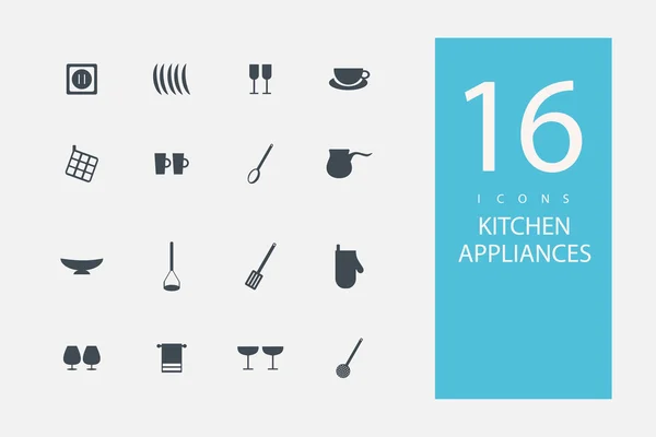 Collection of icons in style flat gray color on topic kitchen appliances — Stock Vector