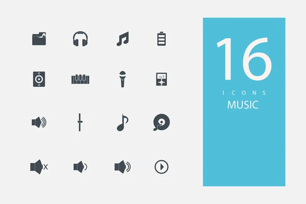 Samling av ikoner i stil platt grå färg på ämnet musik — Stock vektor