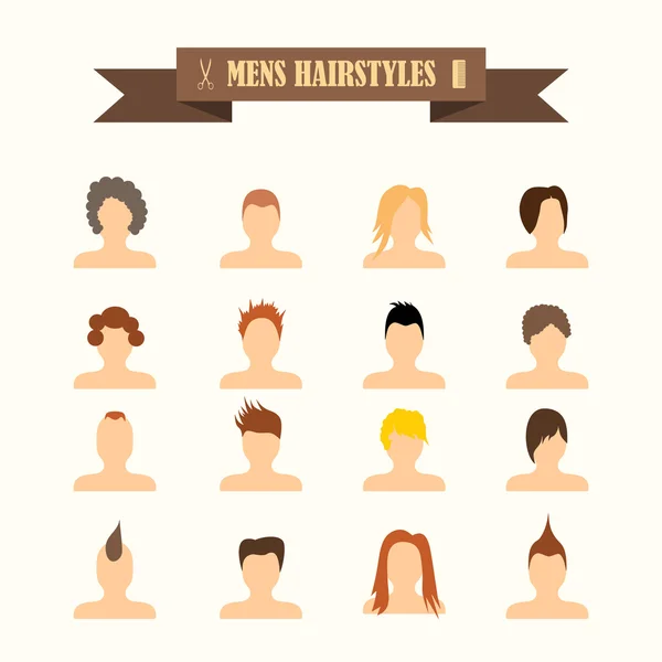 Multicolored icons with tape on the topic mens hairstyles — Stock Vector
