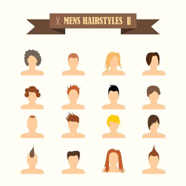 Bunte Icons mit Klebeband zum Thema Herrenfrisuren — Stockvektor