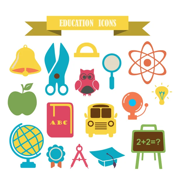 Bunte Icons mit Klebeband zum Thema Schule — Stockvektor