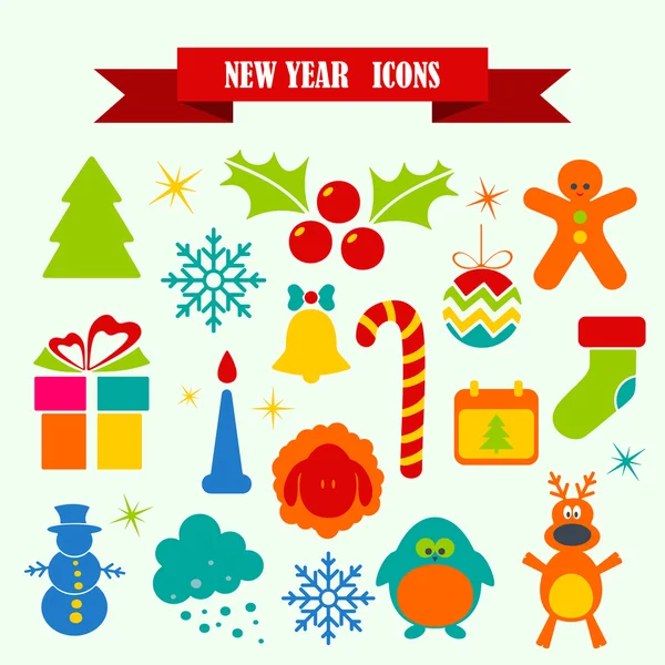 Multicolored icons with tape on the topic New Year — Stock Vector