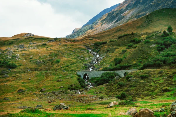 Magnífica escena en los Alpes franceses un río que fluye —  Fotos de Stock