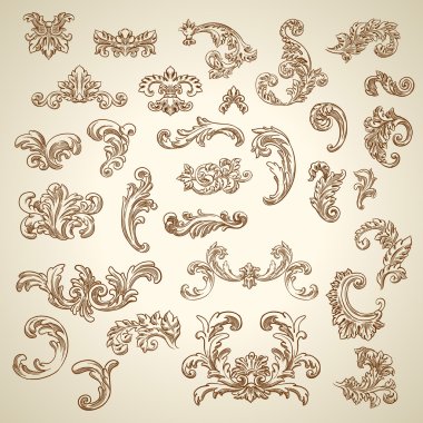 Baroque engraving floral design clipart