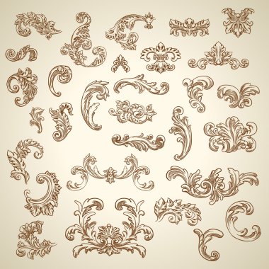 Baroque engraving floral design clipart