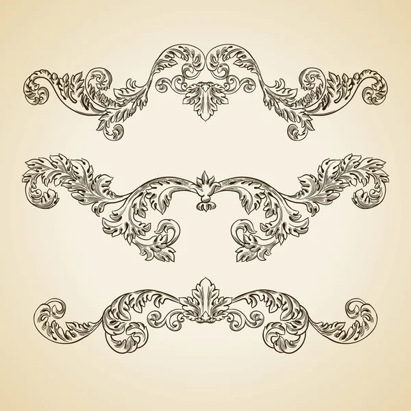 Baroque engraving floral design — Stock Vector