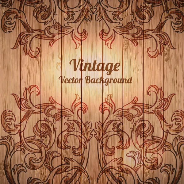 Diseño de filigrana barroca vintage en madera — Vector de stock