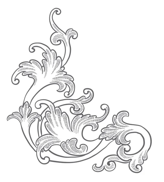 Baroque engraving floral design — Stock Vector