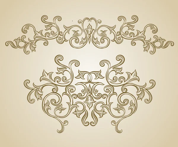 Baroque engraving floral design — Stock Vector