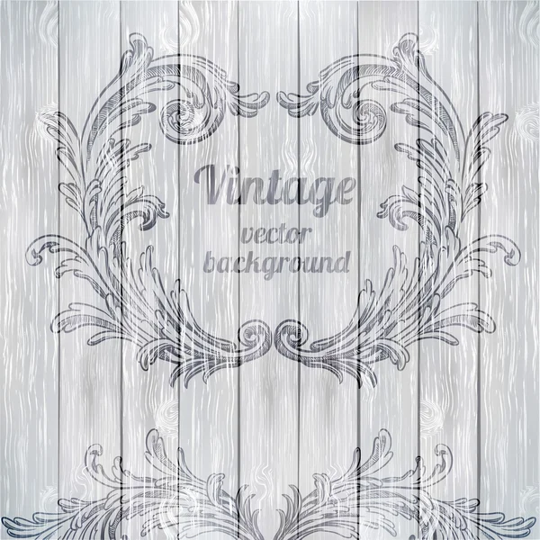 Vintage Barock filigranes Design auf Holz — Stockvektor