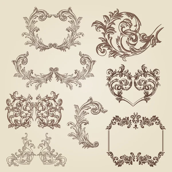 Set de grabado barroco vintage — Vector de stock
