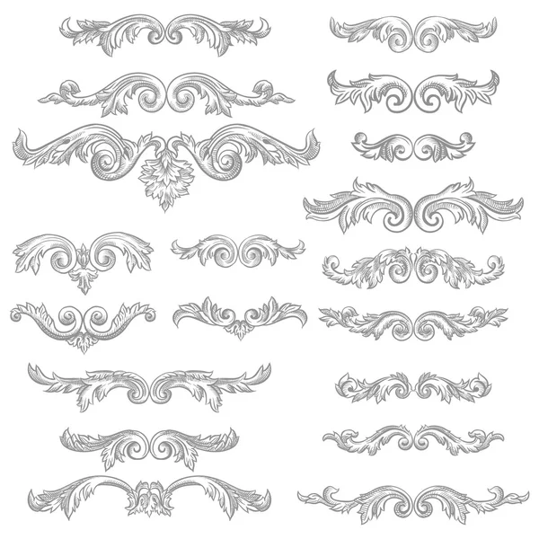 Baroque engraving floral scroll set — Stock Vector