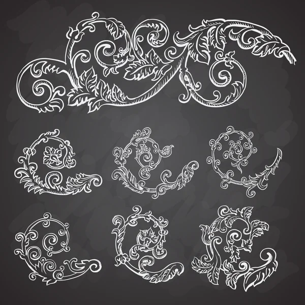 Grabado barroco diseño floral — Vector de stock